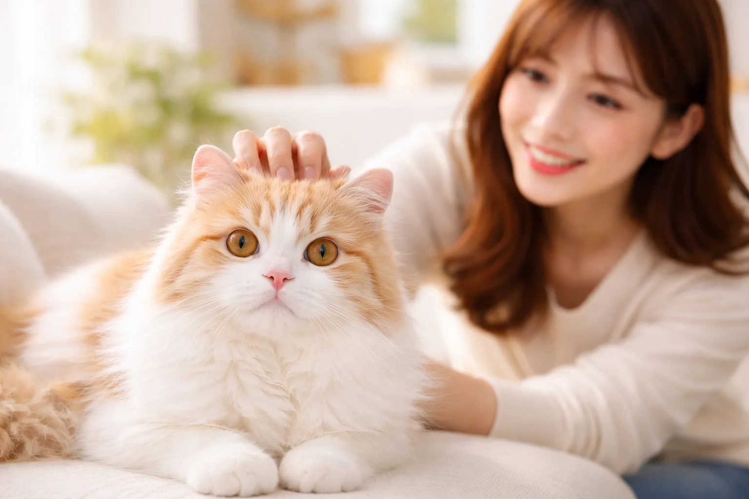 やわらかな光の店内で猫と過ごす様子