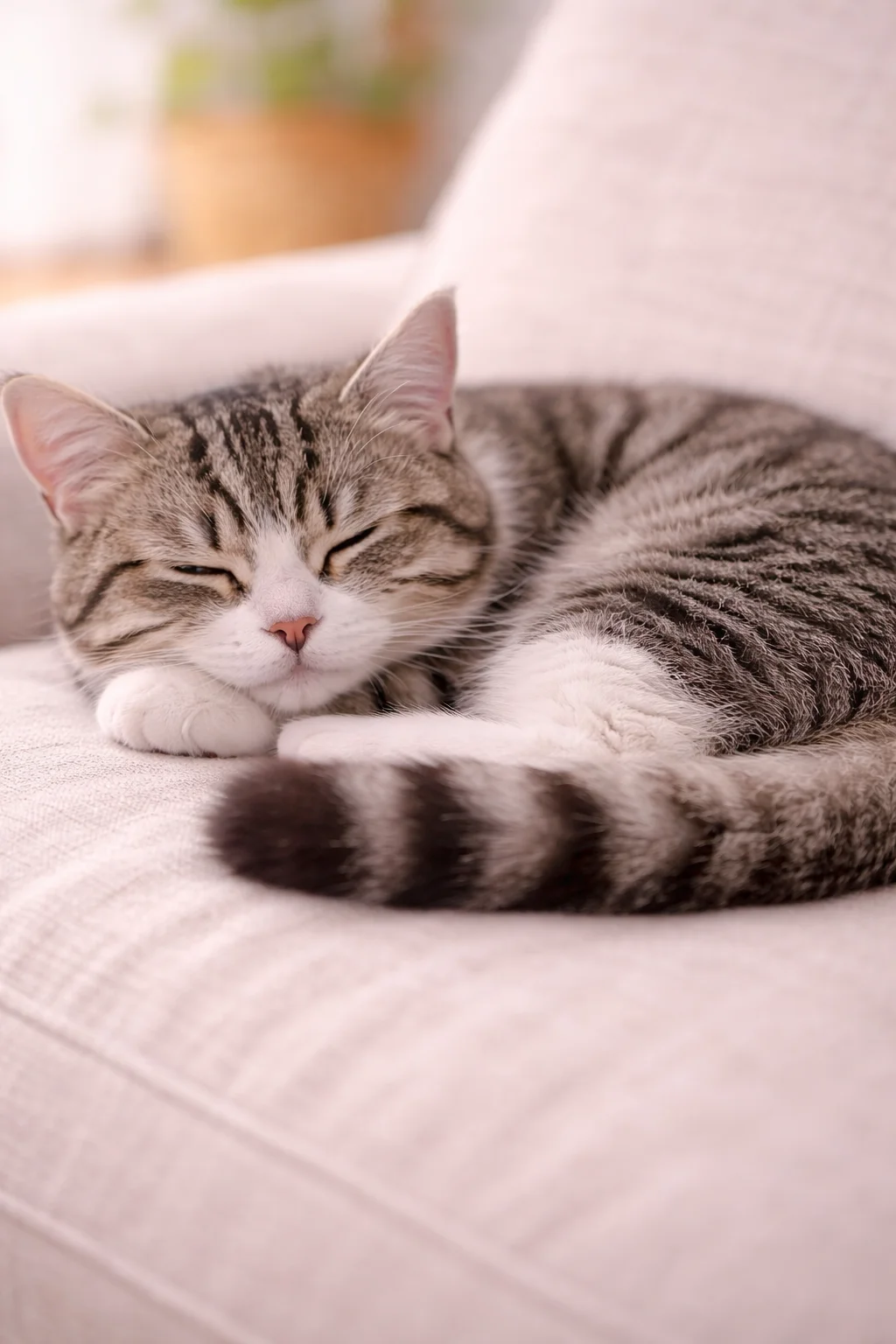 眠たそうに丸くなる猫