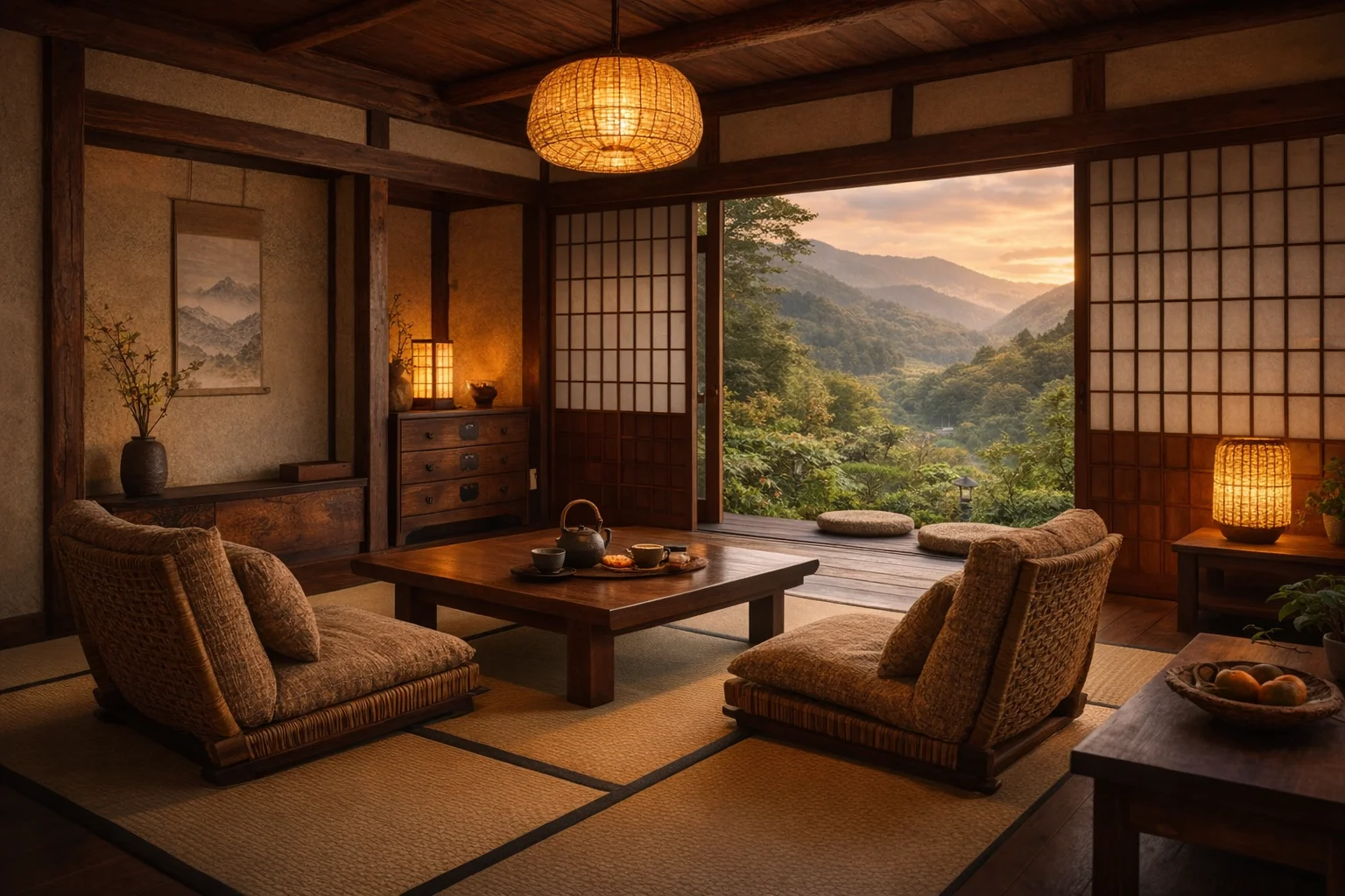 木の柱や梁が見える古民家の室内