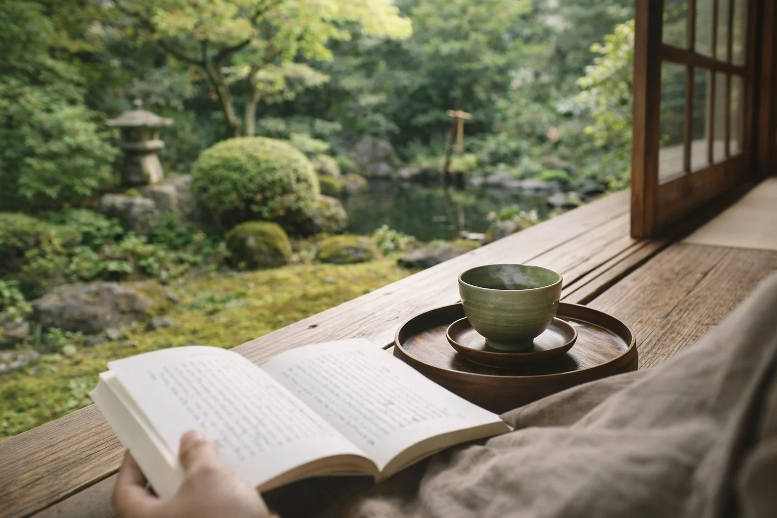 縁側でお茶を飲みながら過ごす滞在のイメージ
